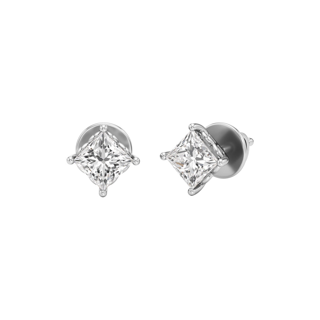 1Ct Princess Shape Solitaire Studs Earrings