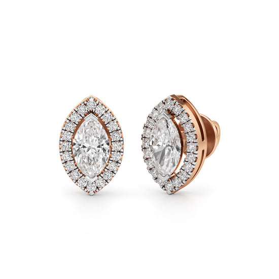 1.25Ct Halo Stud Diamond Gold Earrings