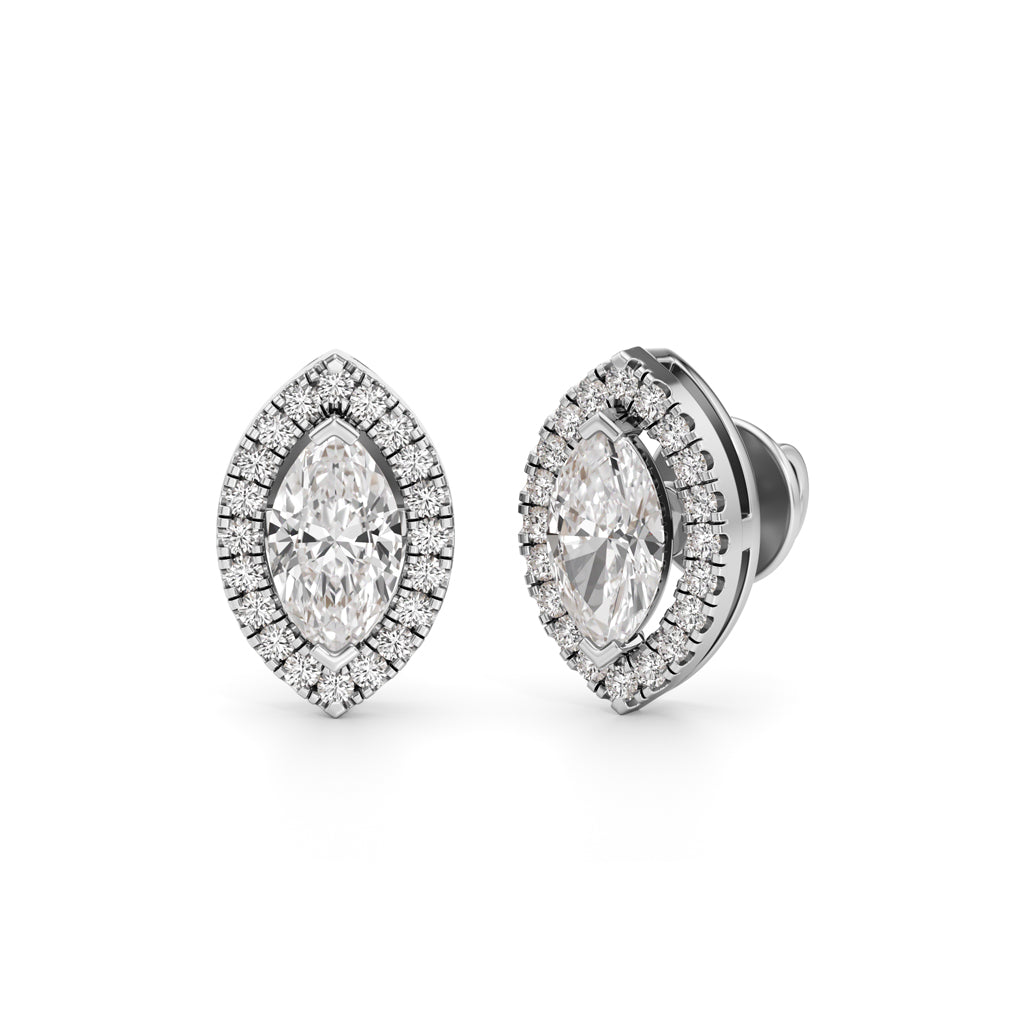 1.25Ct Halo Stud Diamond Gold Earrings