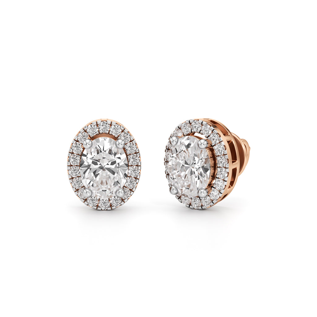1.75CT Oval Halo Diamond Stud Earrings