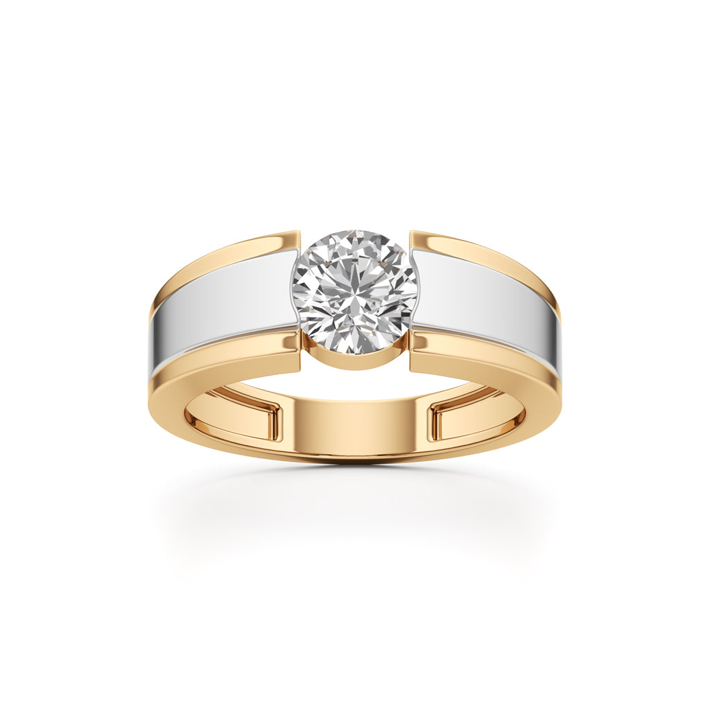 Regal Crest Two-Tone Solitaire Diamond Ring for Men