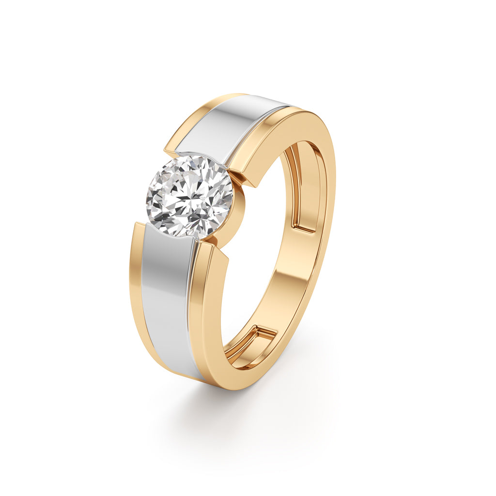 Regal Crest Two-Tone Solitaire Diamond Ring for Men