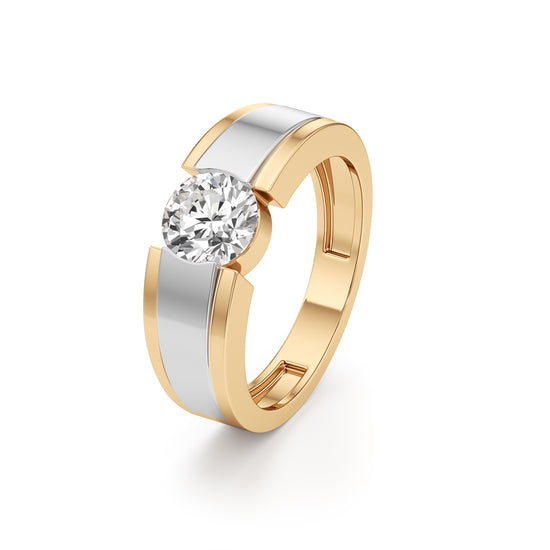 Regal Crest Two-Tone Solitaire Diamond Ring for Men