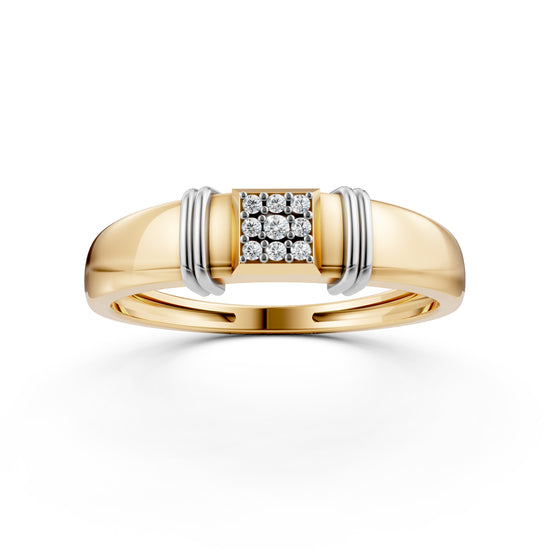 Sophisticated 925 Silver  18k Gold Plated Men’s Band with Rhodium-Accented Pavé Center