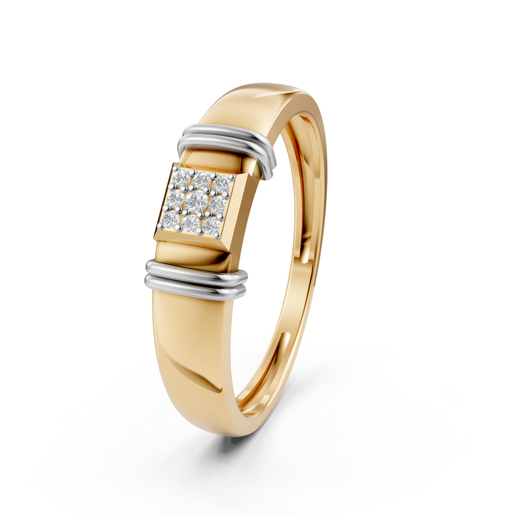 Sophisticated 925 Silver  18k Gold Plated Men’s Band with Rhodium-Accented Pavé Center