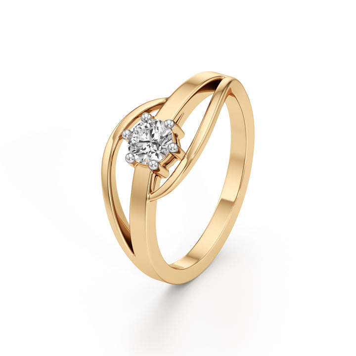 Gorgeous Solitaire 925 Silver  18k Gold Plated Bypass Ring