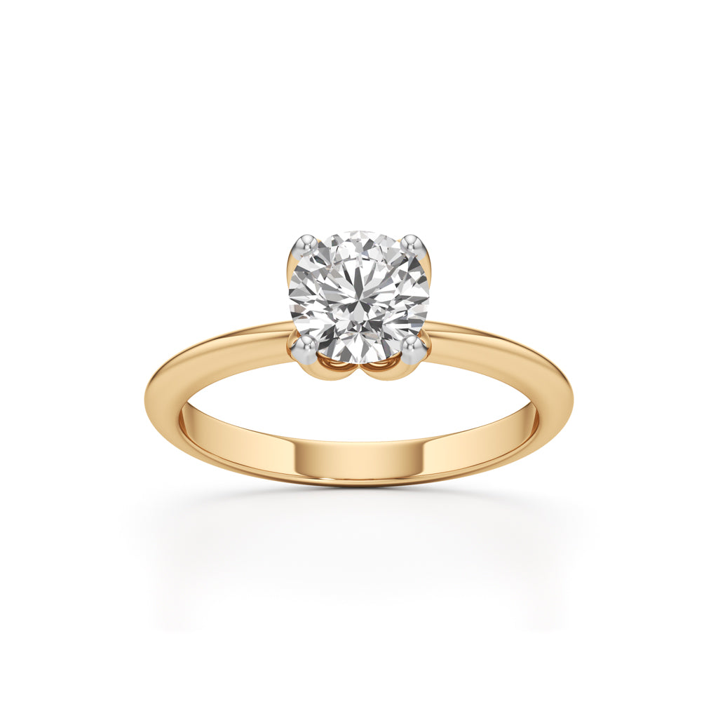 Elegant Solitaire 925 Silver  18k Gold Plated Tulip-Set Statement Ring