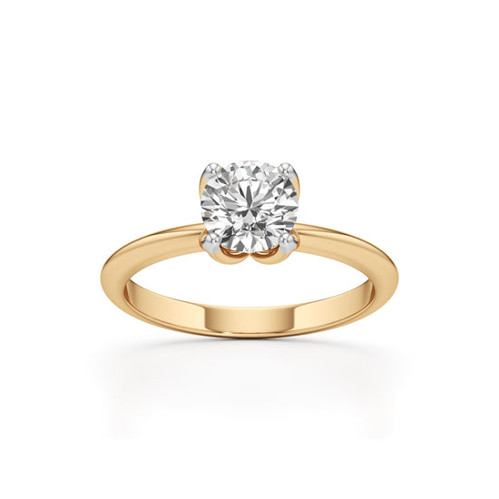 Elegant Solitaire 925 Silver  18k Gold Plated Tulip-Set Statement Ring
