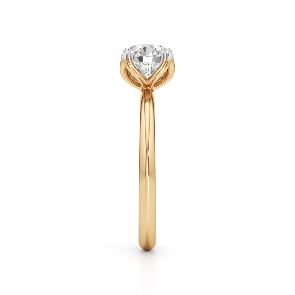 Elegant Solitaire 925 Silver  18k Gold Plated Tulip-Set Statement Ring