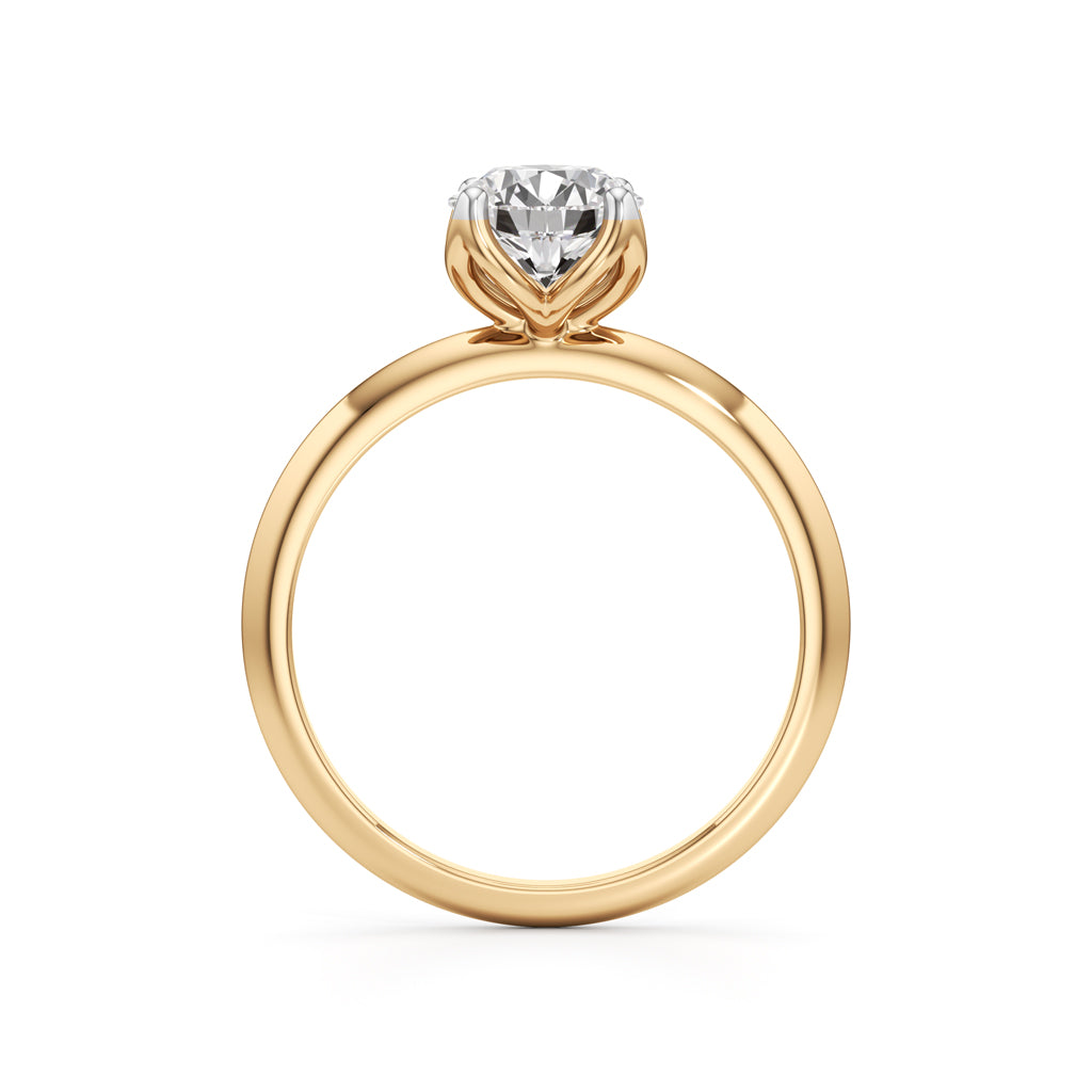 Elegant Solitaire 925 Silver  18k Gold Plated Tulip-Set Statement Ring