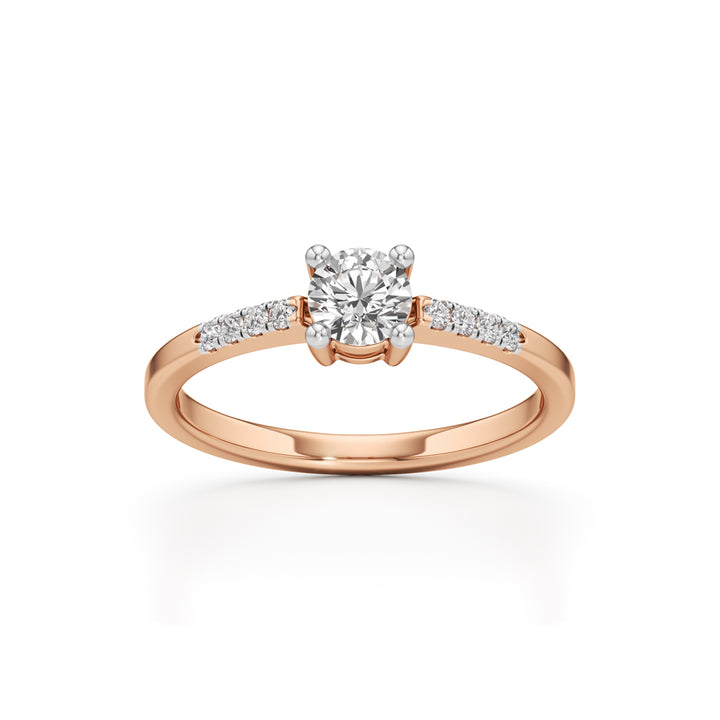 Vistara shared prong round cut side stone ring