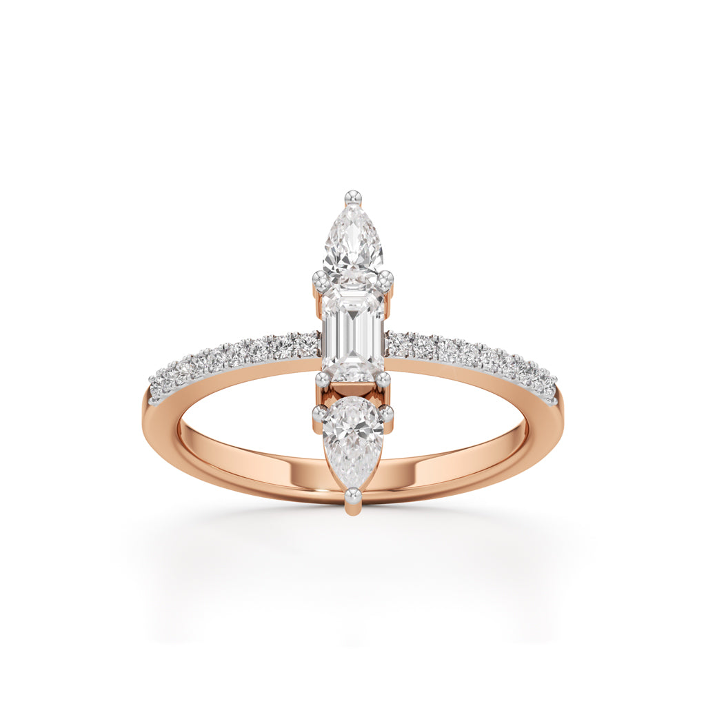 Valerion 0.75Ct Pear Sidestone Emerald Cut Ring