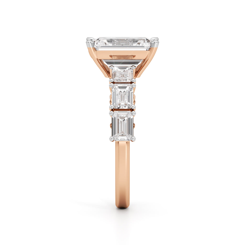 Sidenaire 4Ct Standard Emerald Cut Side Stone Ring