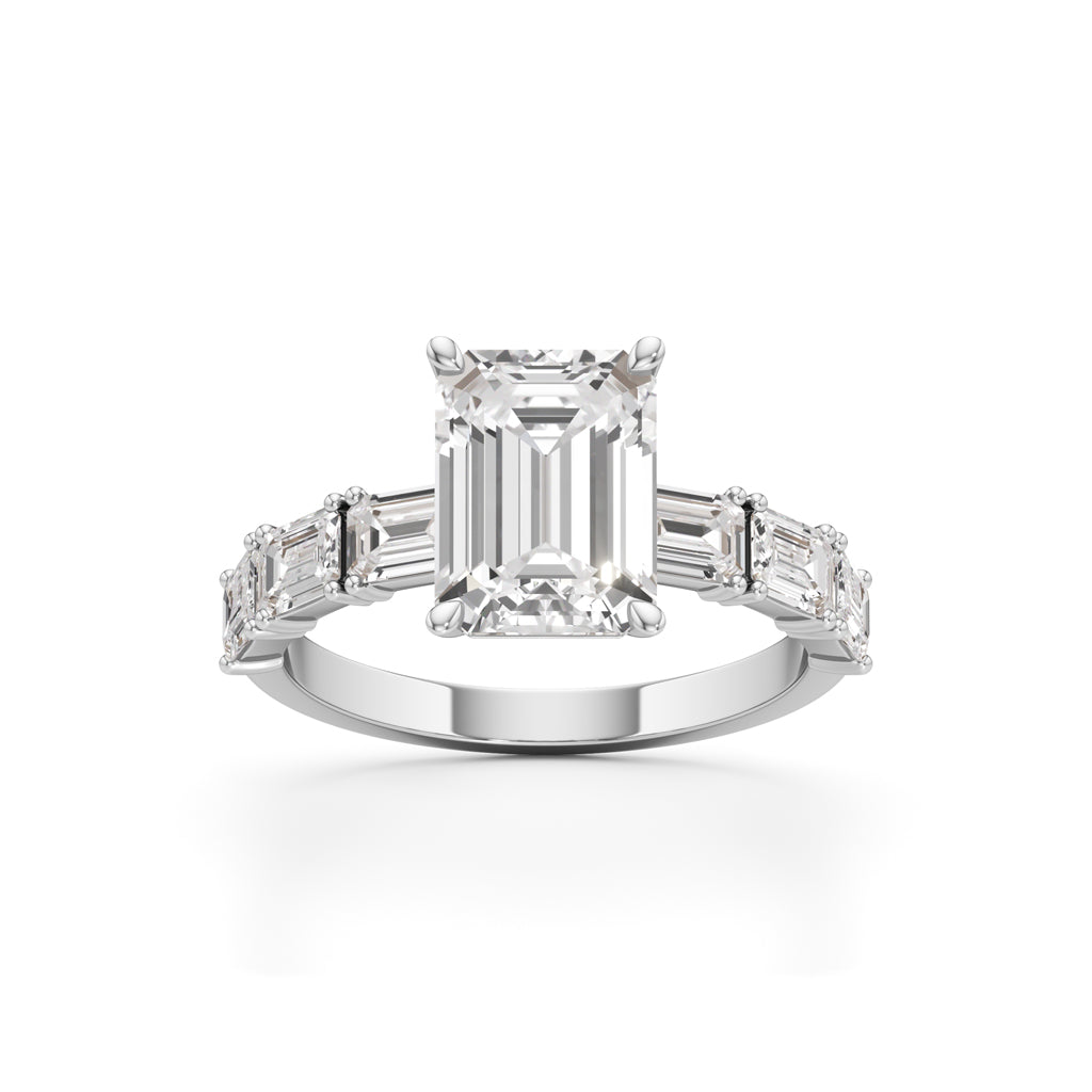 Sidenaire 4Ct Standard Emerald Cut Side Stone Ring