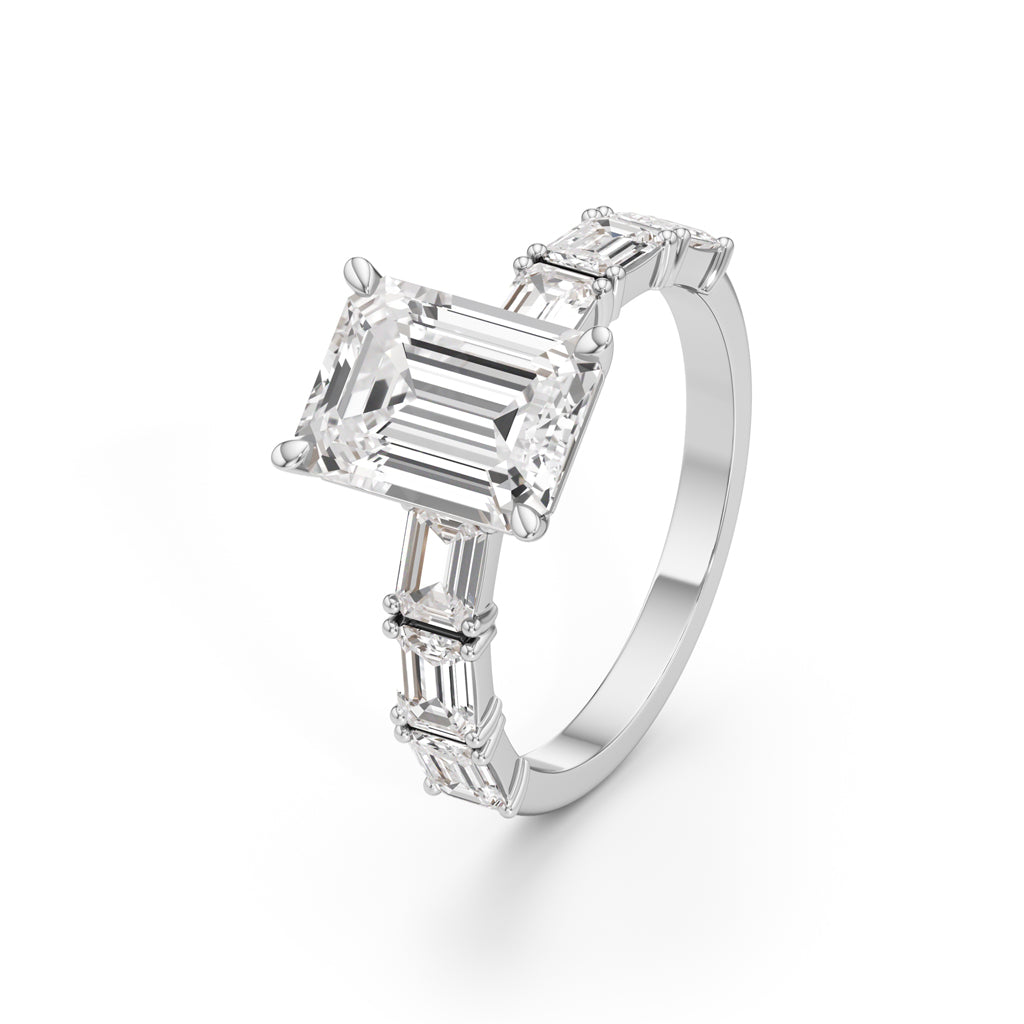 Sidenaire 4Ct Standard Emerald Cut Side Stone Ring