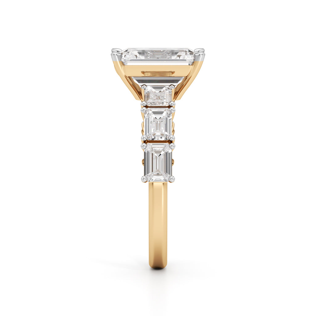 Sidenaire 4Ct Standard Emerald Cut Side Stone Ring