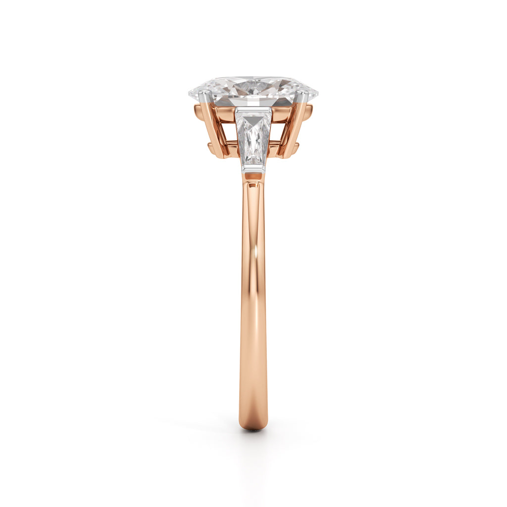 Trevalon 2Ct Tapred Baguettes Oval Cut Three Stone Ring