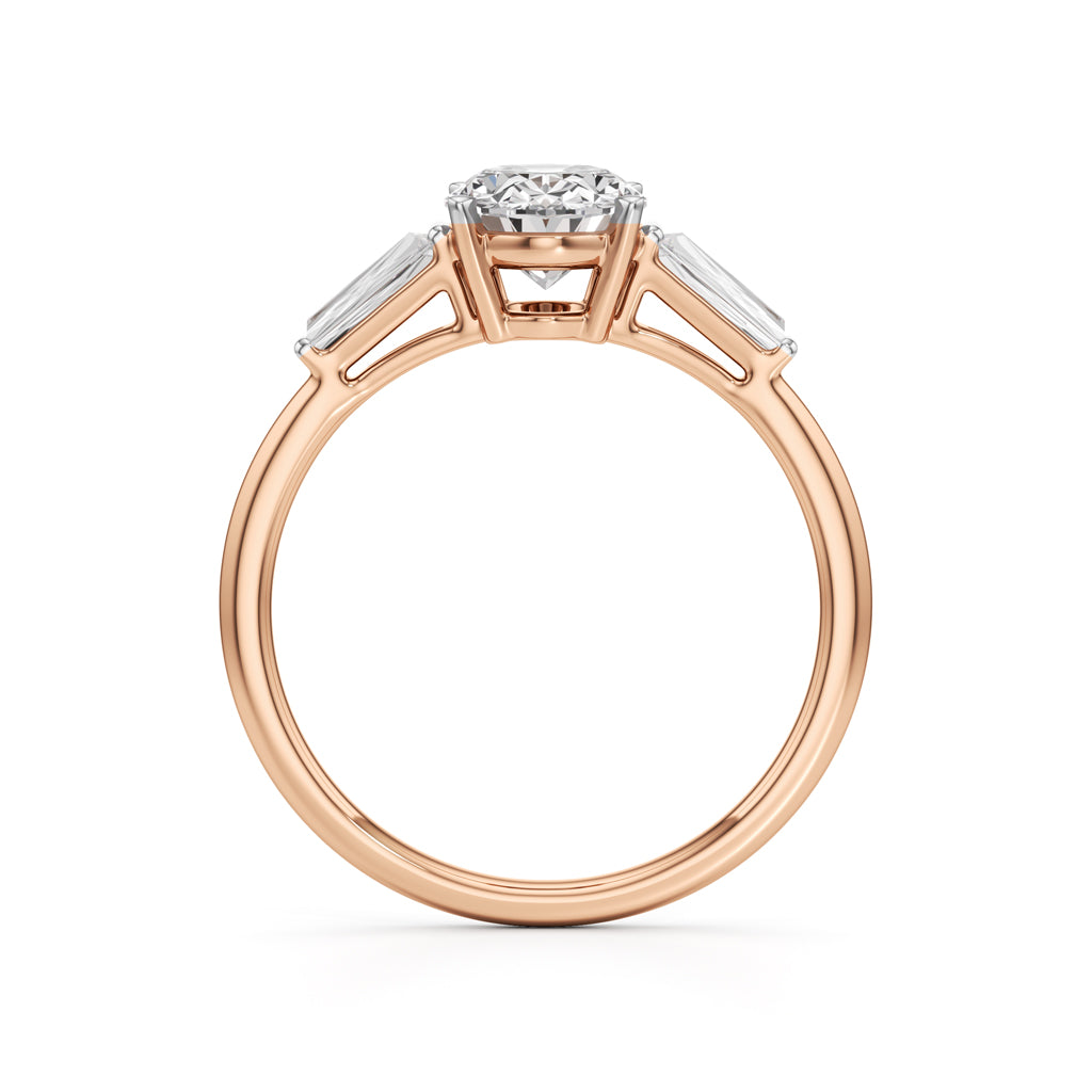 Trevalon 2Ct Tapred Baguettes Oval Cut Three Stone Ring