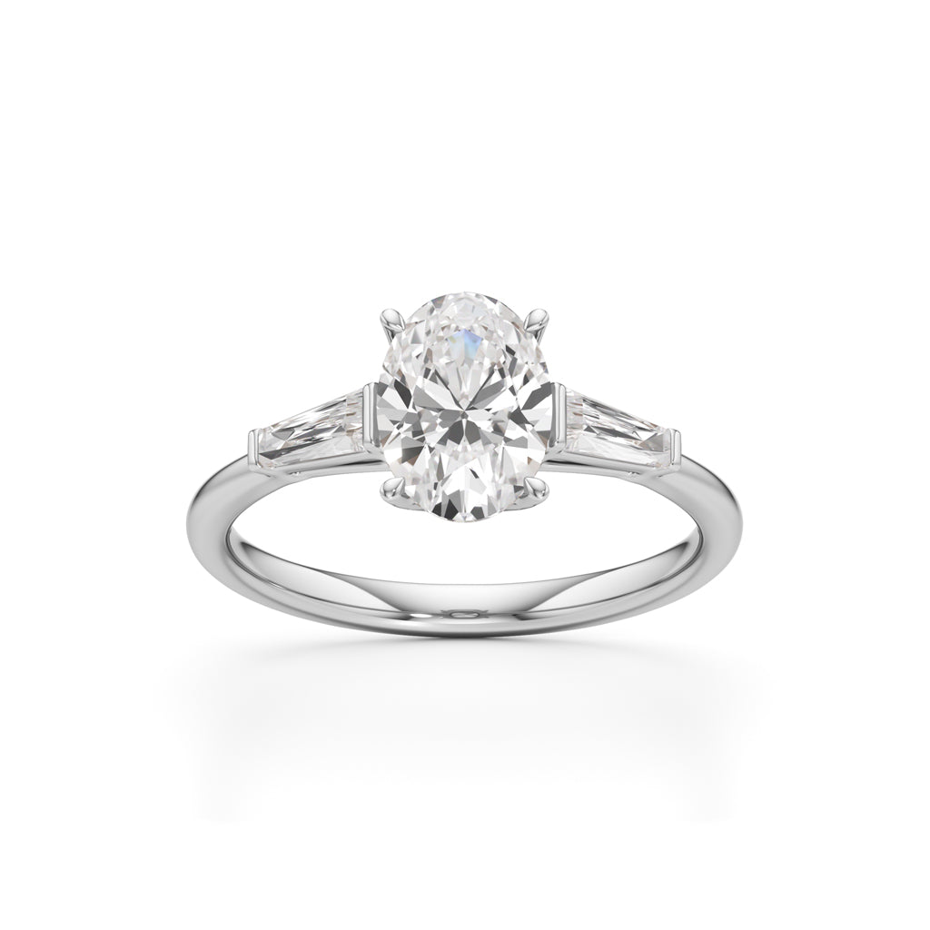 Trevalon 2Ct Tapred Baguettes Oval Cut Three Stone Ring