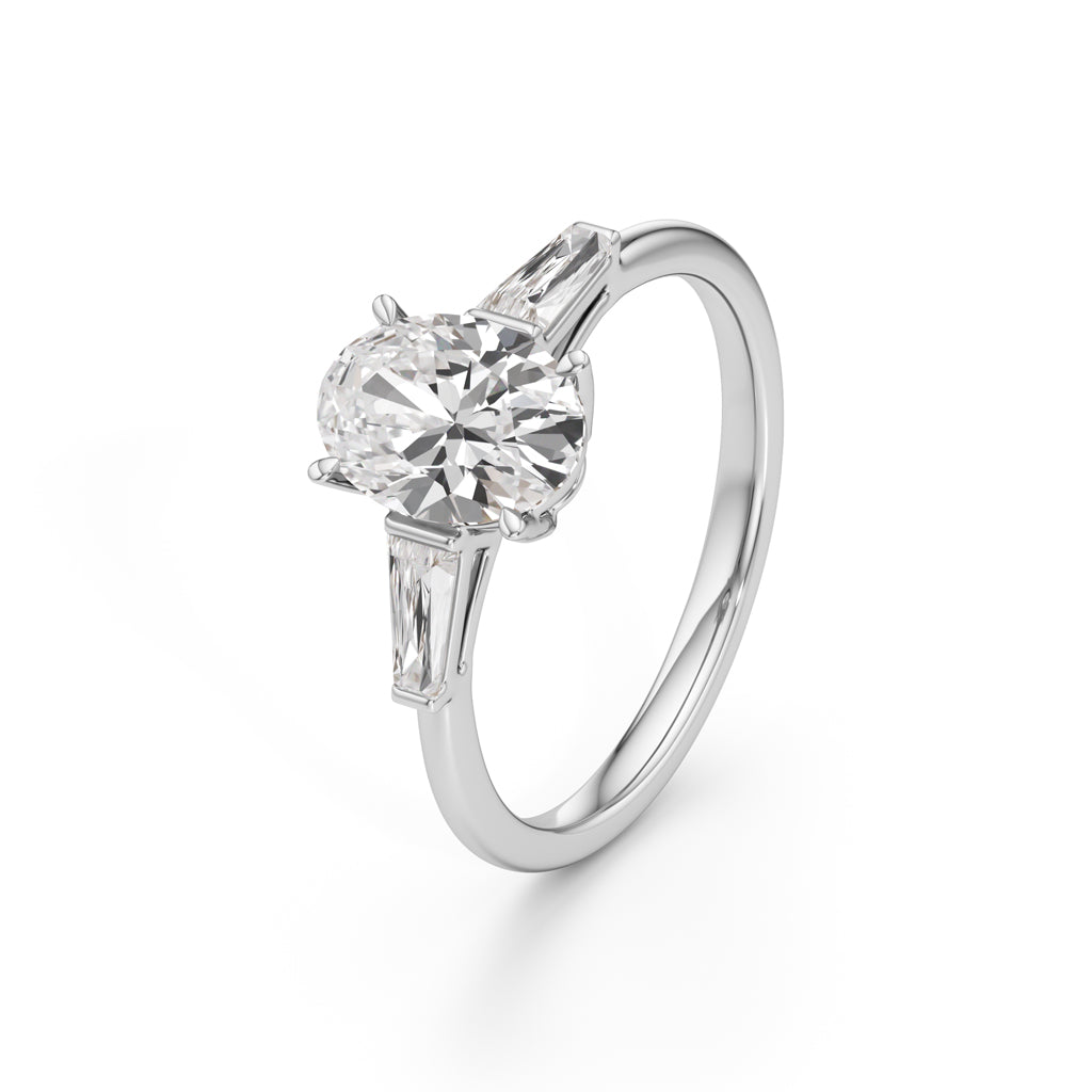 Trevalon 2Ct Tapred Baguettes Oval Cut Three Stone Ring