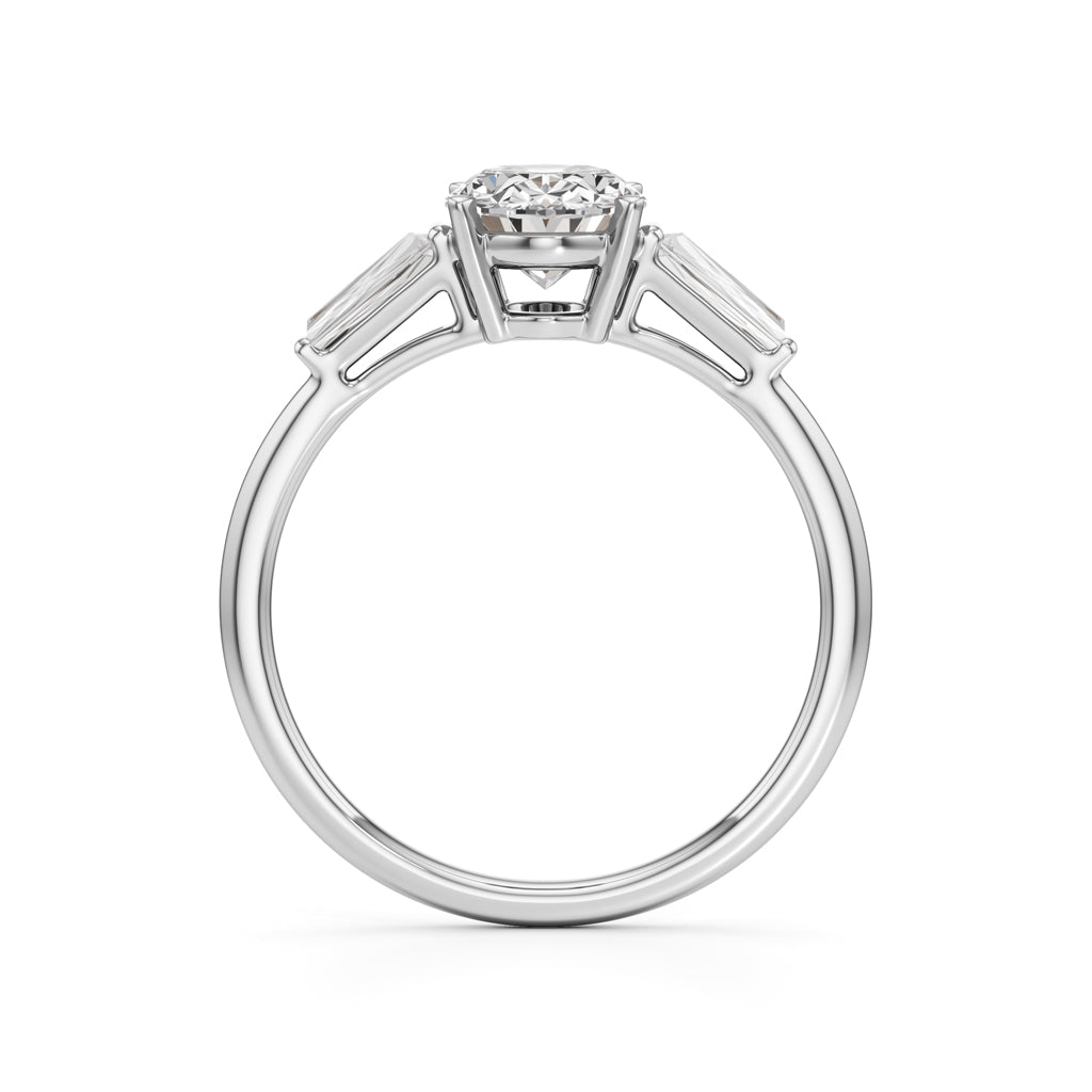 Trevalon 2Ct Tapred Baguettes Oval Cut Three Stone Ring