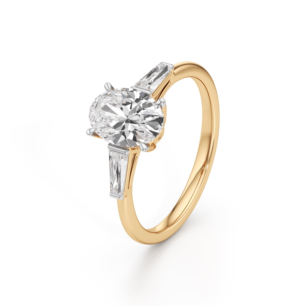 Trevalon 2Ct Tapred Baguettes Oval Cut Three Stone Ring