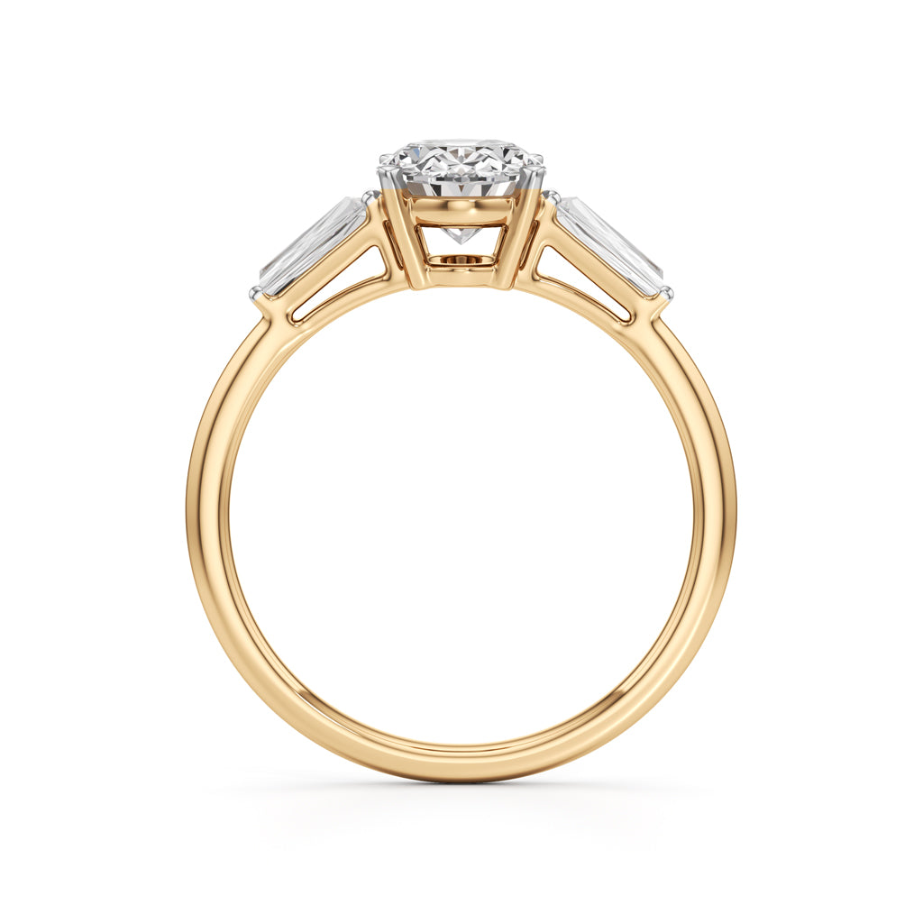 Trevalon 2Ct Tapred Baguettes Oval Cut Three Stone Ring