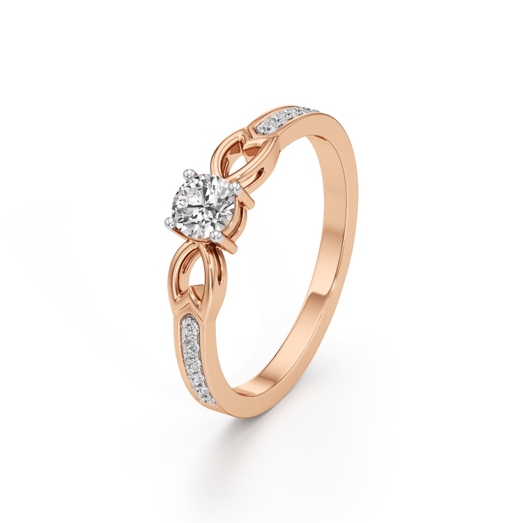 Verisona Four Prong Round Cut Side Stone Ring