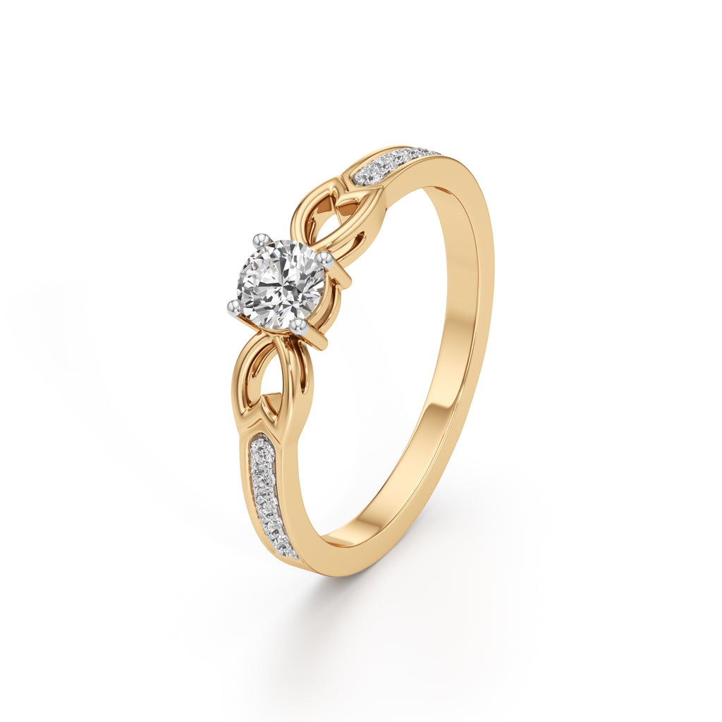 Petal-Motif 925 Silver 18k Gold Plated Solitaire Ring with Shimmering Band