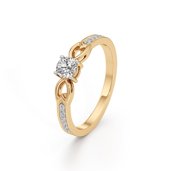 Petal-Motif 925 Silver 18k Gold Plated Solitaire Ring with Shimmering Band