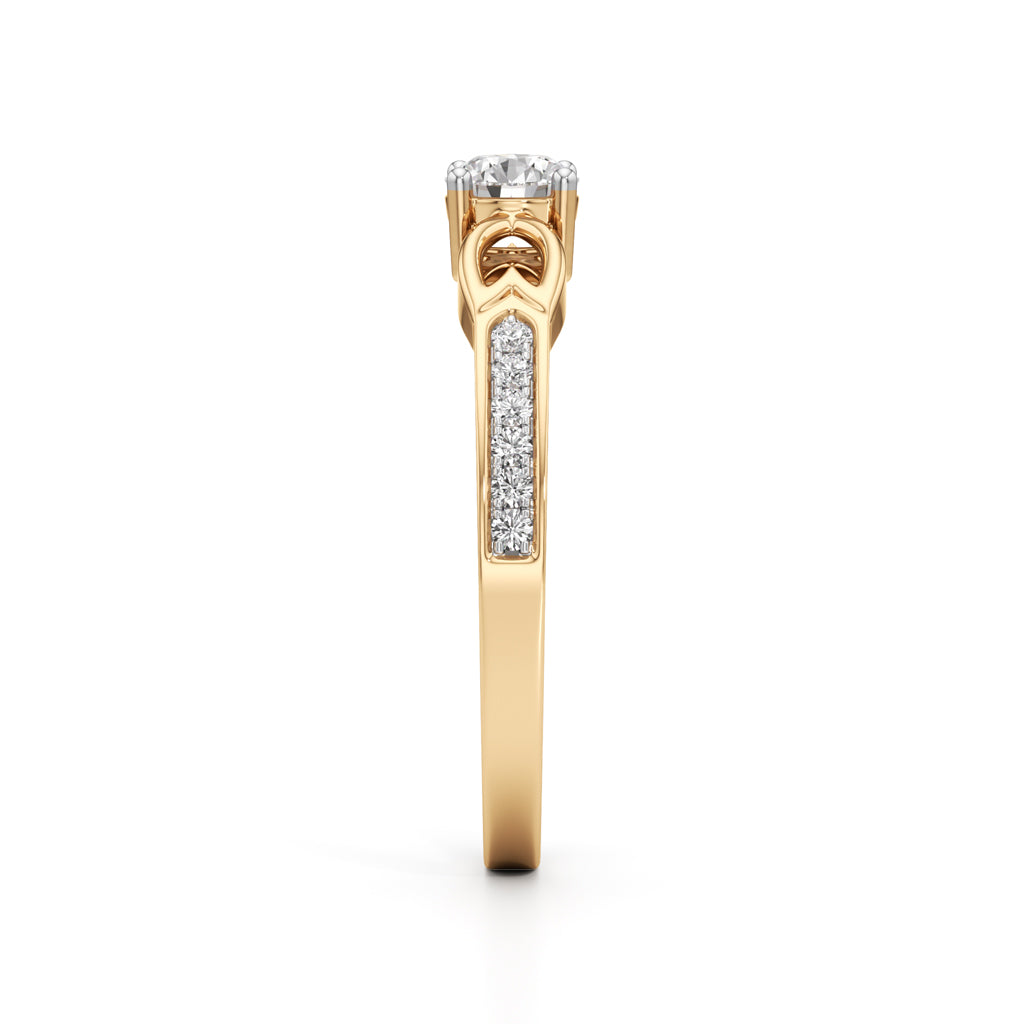 Petal-Motif 925 Silver 18k Gold Plated Solitaire Ring with Shimmering Band