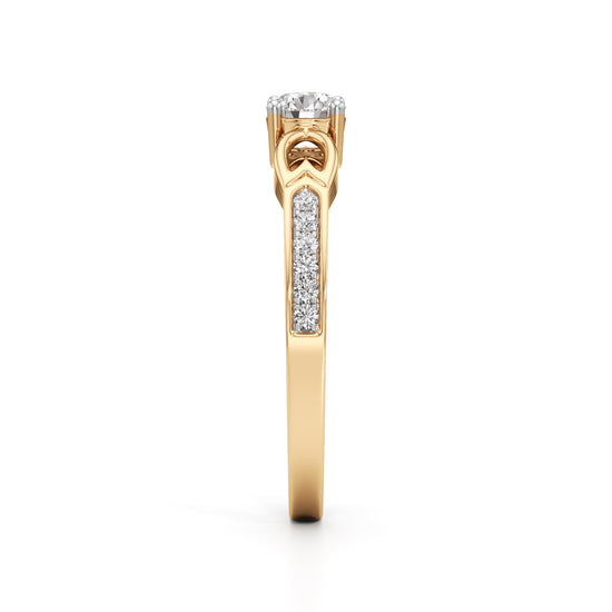 Petal-Motif 925 Silver 18k Gold Plated Solitaire Ring with Shimmering Band