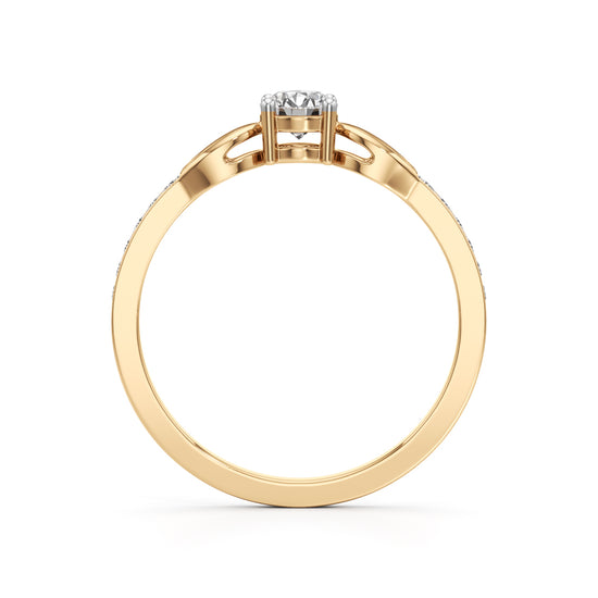 Petal-Motif 925 Silver 18k Gold Plated Solitaire Ring with Shimmering Band