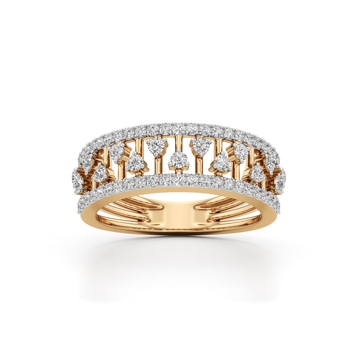 Architectural Three-Row 925 Silver 18k Gold Plated Wide Statement Band
