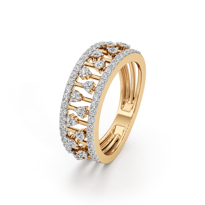 Architectural Three-Row 925 Silver 18k Gold Plated Wide Statement Band