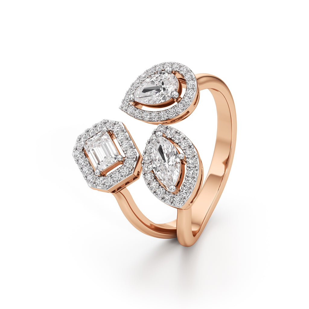 Glimvella 1Ct Three Cut Cocktail Ring