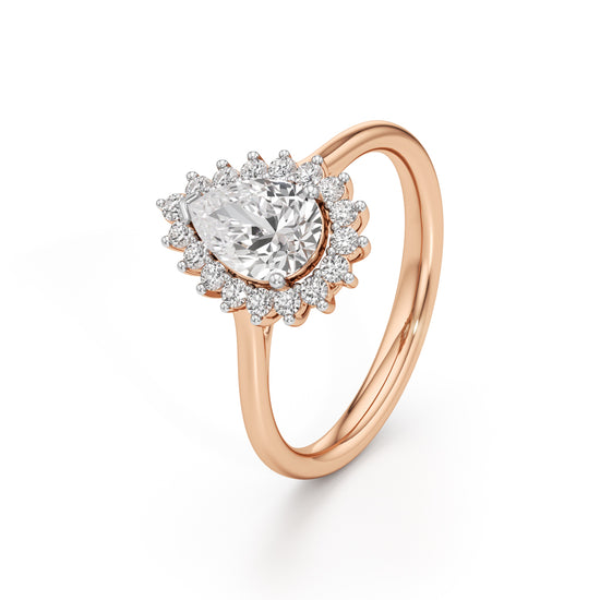 Glorielle 1.25Ct pear cut halo ring