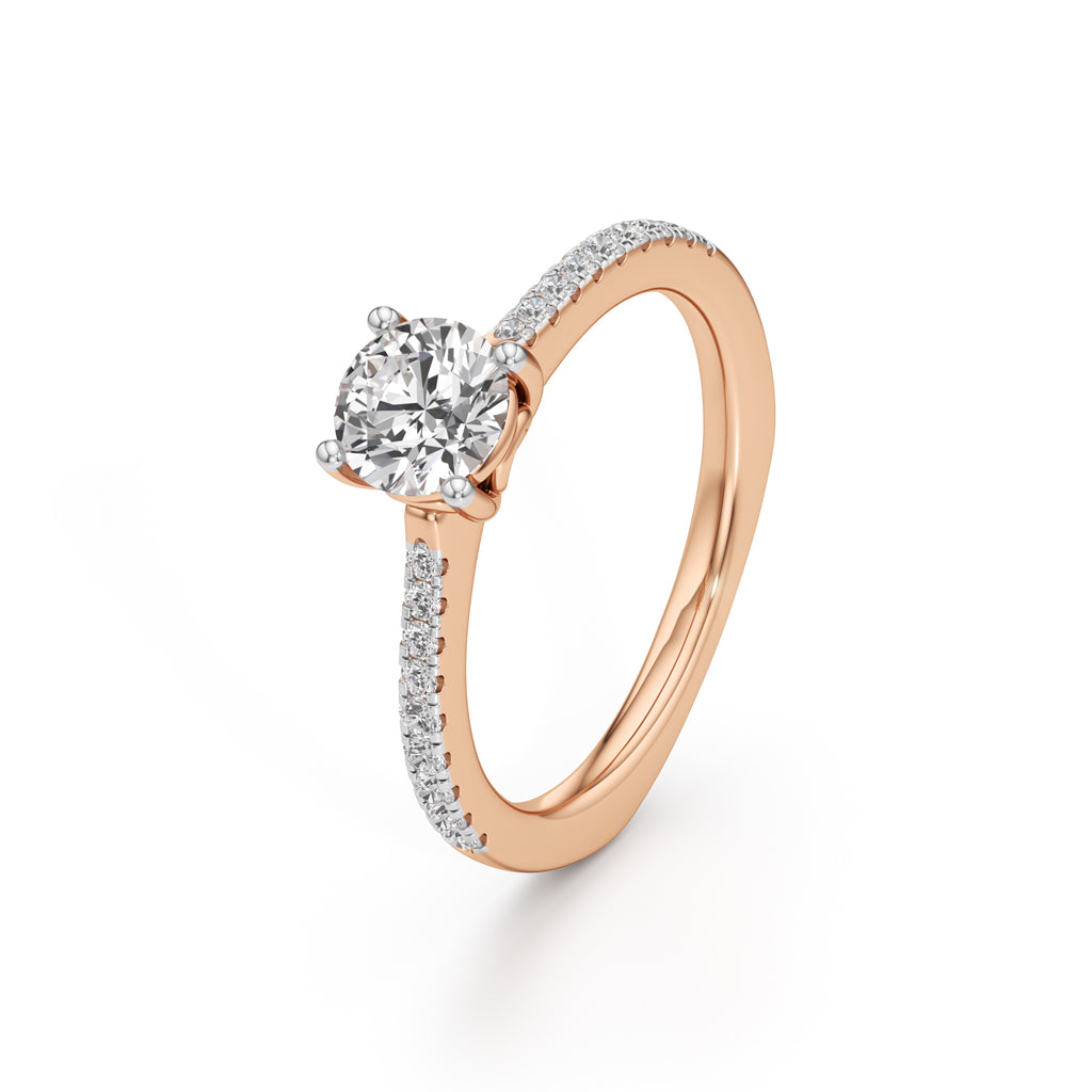 Vowria round cut sidestone engagement ring