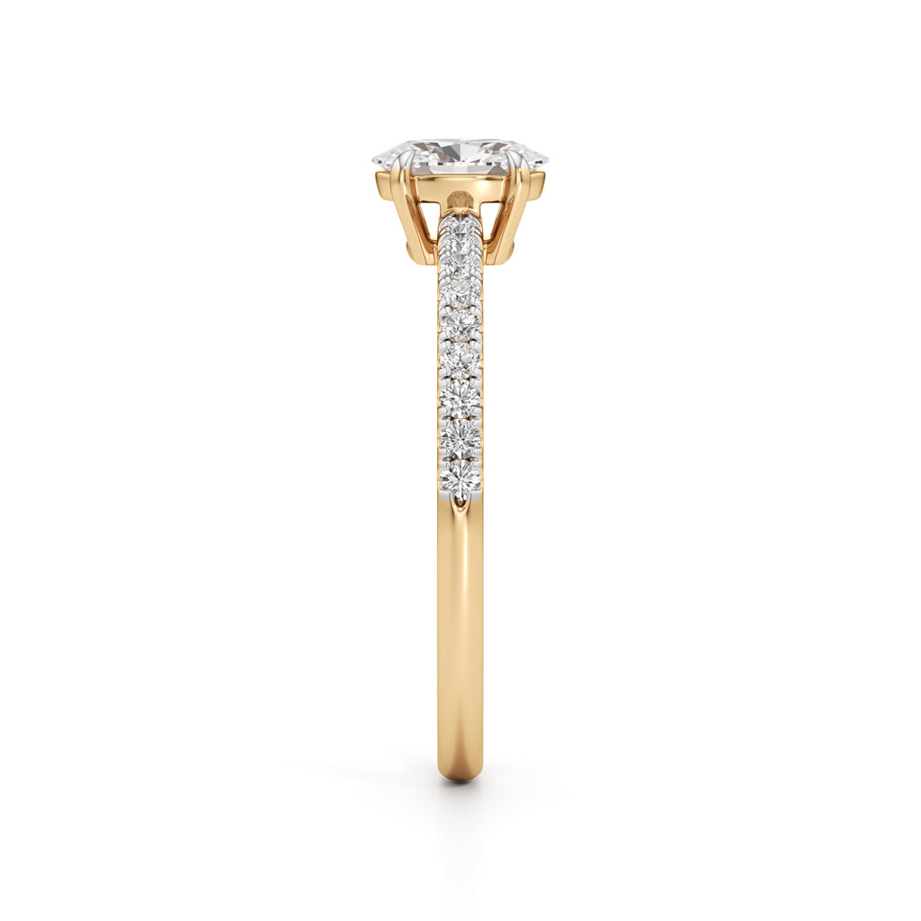 925 Silver Oval Cut Diamond Ring with 18K Gold Plated – Pave Band Solitaire Engagement Ring
