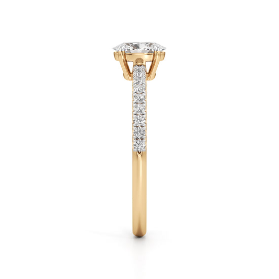 925 Silver Oval Cut Diamond Ring with 18K Gold Plated – Pave Band Solitaire Engagement Ring