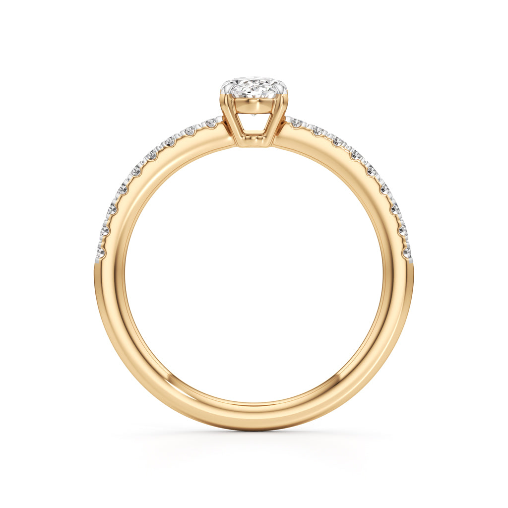 925 Silver Oval Cut Diamond Ring with 18K Gold Plated – Pave Band Solitaire Engagement Ring