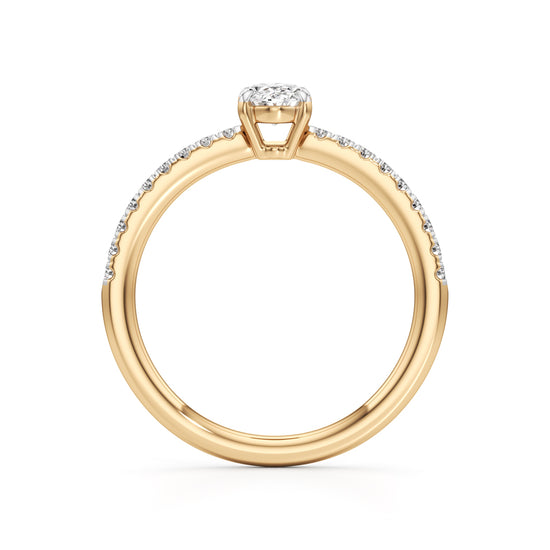 925 Silver Oval Cut Diamond Ring with 18K Gold Plated – Pave Band Solitaire Engagement Ring