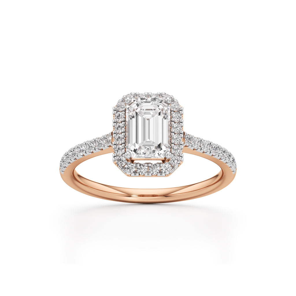 1.5Ct Elegant Round & Emerald Halo Ring