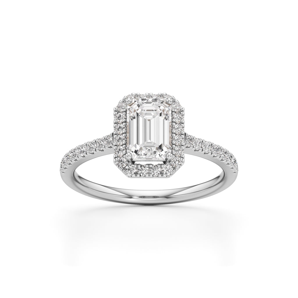 1.5Ct Elegant Round & Emerald Halo Ring