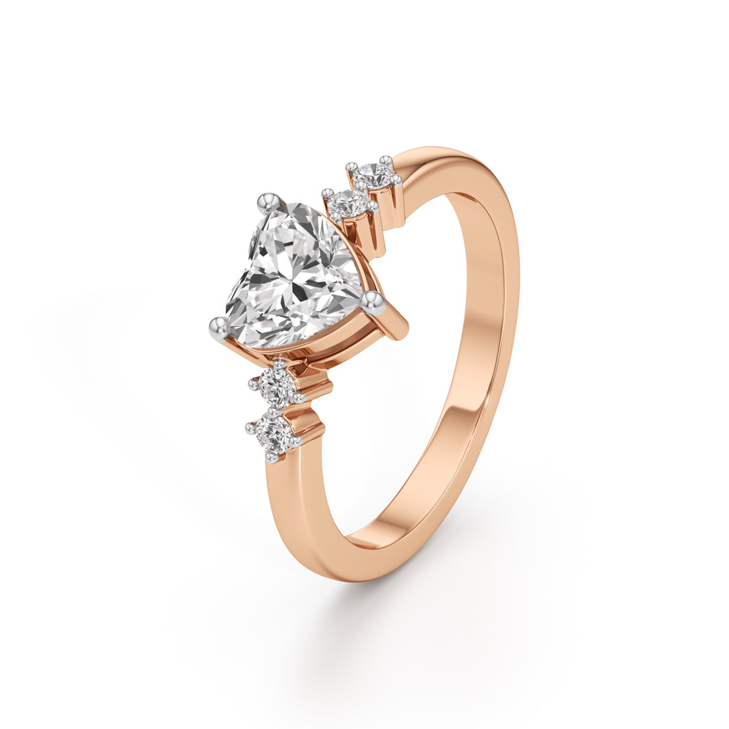 1.25Ct Heart Side Stone Diamond Ring