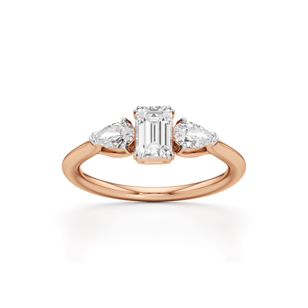 Celestia Emerald & Pear Trio Ring