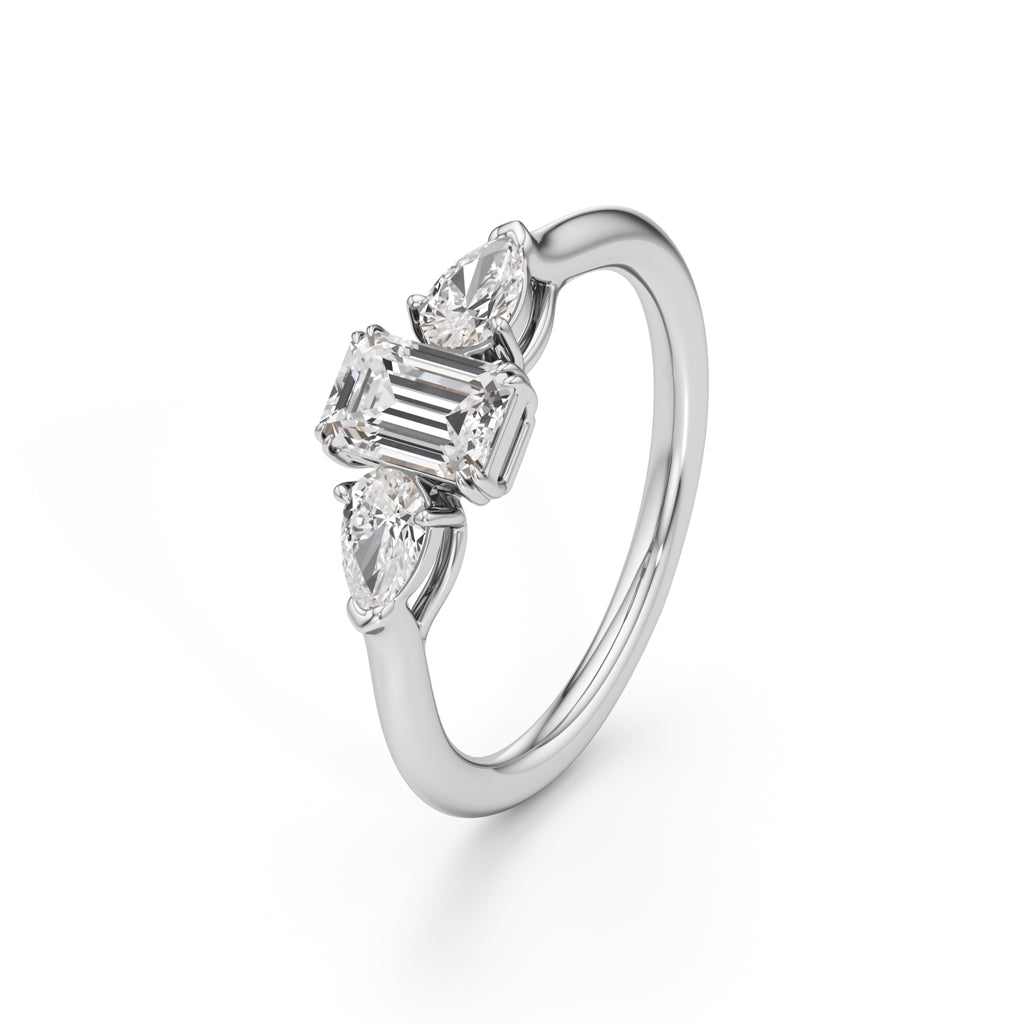 Celestia Emerald & Pear Trio Ring
