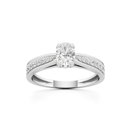 0.5Ct Oval Shape Office Wear Side Stone