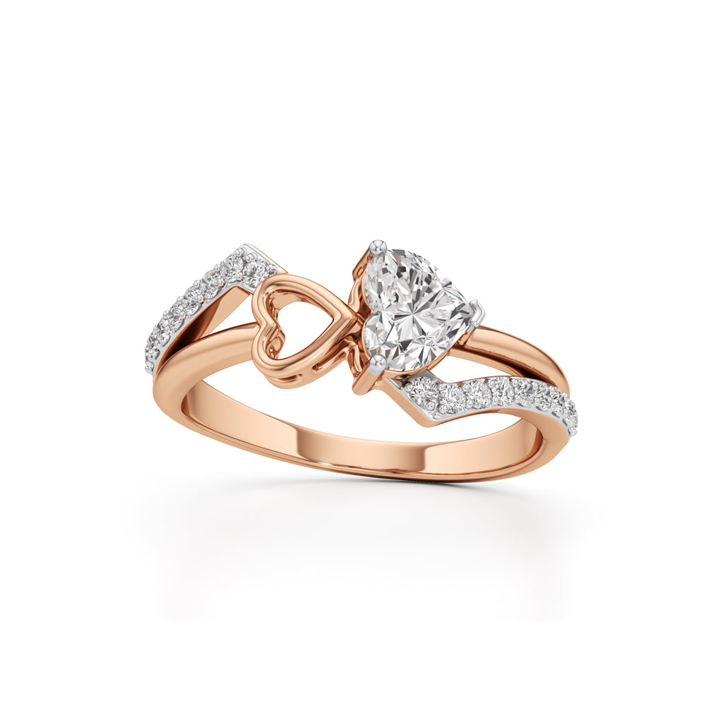 Heart Solitaire Pave Bypass Ring