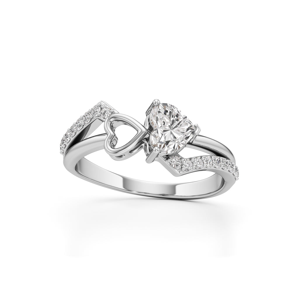 Heart Solitaire Pave Bypass Ring